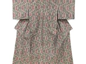 亀甲に華紋織り出し十日町紬単衣着物